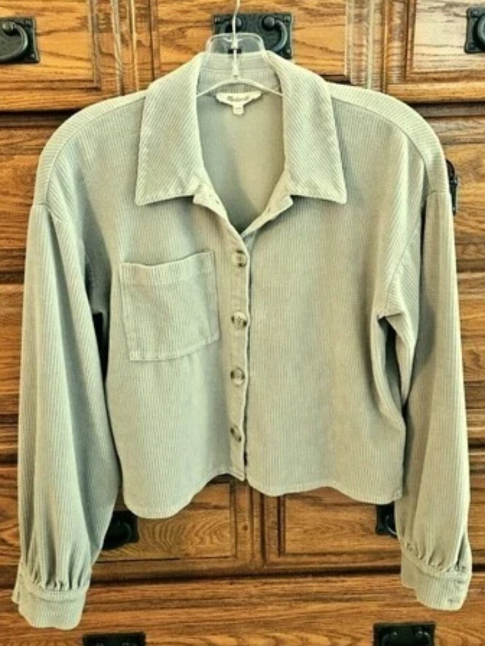 Madewell Sage Green Corduroy Crop Shirt Jacket Size XXS Button Front
